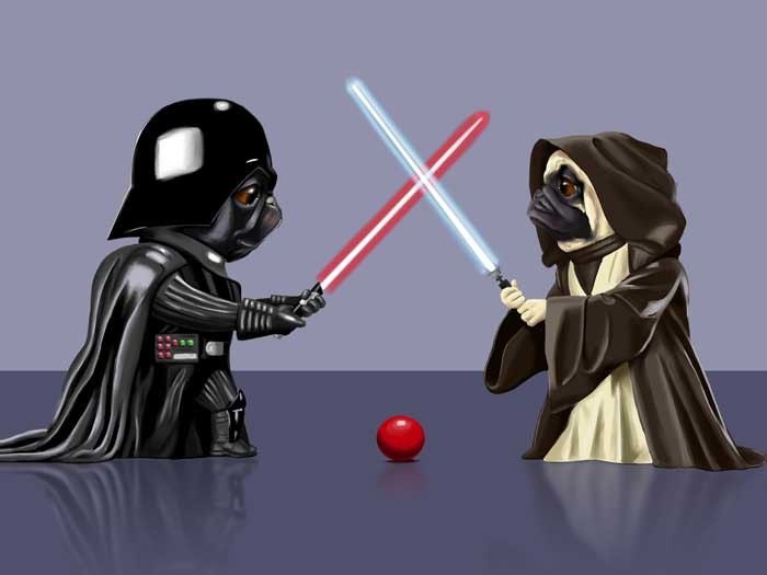 Pug Duel - Jedi Dog Art Print