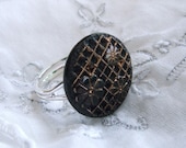 Cocktail Button Ring Adjustable,Handmade with vintage Buttons