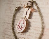 Unicorn garden, peach pink cameo necklace with sparkling glass beads and tiny star - InmostLight