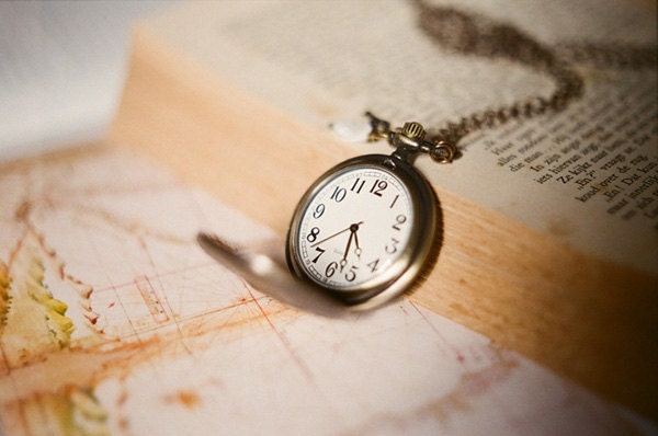 Antique bronze pocket watch necklace featuring a running deer - Discover secret places