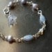 Moonlight - silver plated bracelet with wire wrapped freshwater pearls, vintage glass leaves and opalite bead in shades of light blue