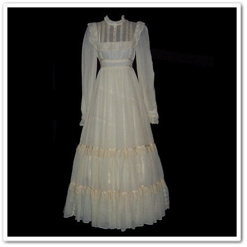 Vintage 70s Gunne Sax Cream Prairie Dress XS S