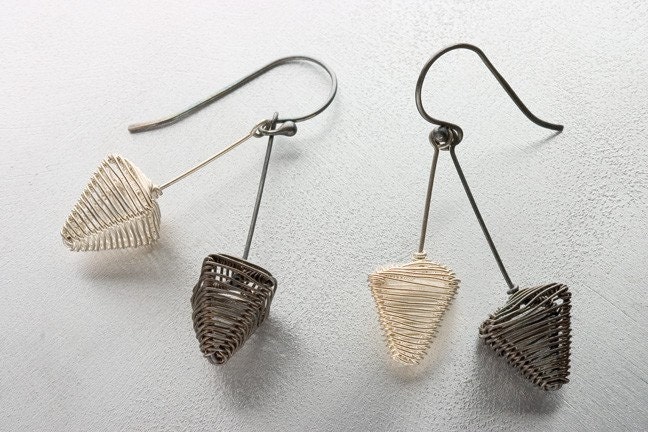 Double Pyramid Dangles, black and silver