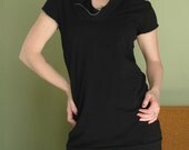 hooded short sleeve tunic dress in BLACK