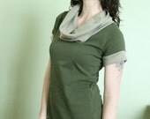cowl tunic dress short sleeves Olive Green/Light Taupe