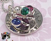 Hand Stamped Grandmother Necklace Personalized Keepsake Birthstones Mom Mother Jewelry