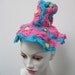 Pepto Bismal Pink and Turquoise Blue with egg yolk yellow hearts striped mini fleece Top Hat