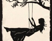Girl on a Swing - Hand-Cut Silhouette Papercut