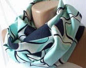 Infinity Scarf Loop Scarf Circle Scarf Cowl Scarf big dotted handmade from light green, light dark, white  coton linen