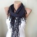Dark blue Cotton Scarf with Lace