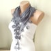 Grey, sky grey Cotton Scarf with Lace-1