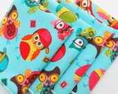 FREE OFFER Child Reusable Cloth Napkins / Wipes - Set of 4- Hip Owls