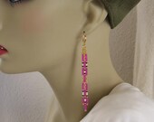Seed Bead Dangle Earrings - Bright Fuchsia