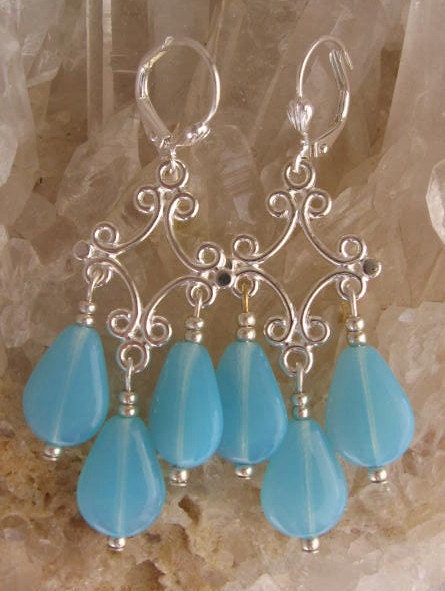 Chandelier Earrings - Milky Baby Blue