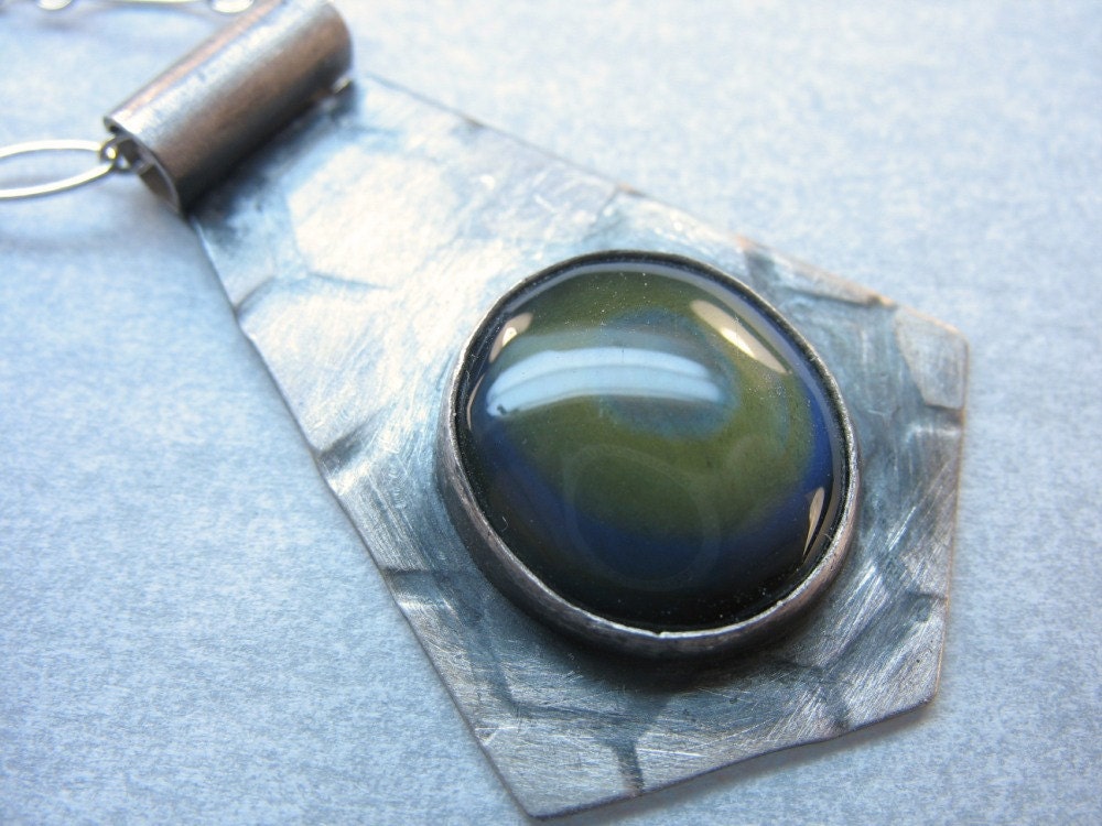 What the Bees Dreamed II: Blue/yellow rainbow obsidian pendant