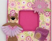 Sweet Heart Girl Room Decor Altered Wood Picture Photo Frame with Bear Paper Piecing