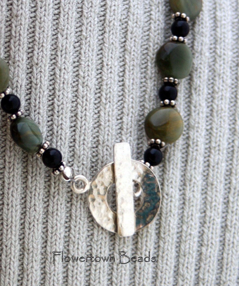 Lampwork Necklace, Sterling Silver, Semiprecious Stones, SRA