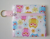 Pink Owl Print Zipper Pouch Coin Bag Purse