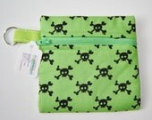 Black Green Skulls Print Zipper Pouch Coin Bag Purse