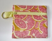 Yellow Pink Grapefruit Print Zipper Pouch Coin Bag Purse