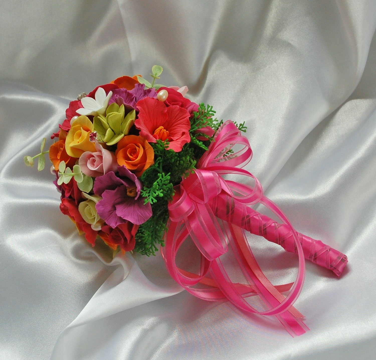 Keepsake Claycraft by DECO Eye Candy Bridal Hand Tied Bouquet of Clematis Roses Hydrangeas Stephanotis