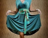 Lilybrush evening dress in cyan green inspired by ancient Rome