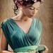 evening dress in cyan green inspired by ancient Rome