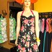 Halter summer dress with a beautiful floral print in rose pink yellow and black