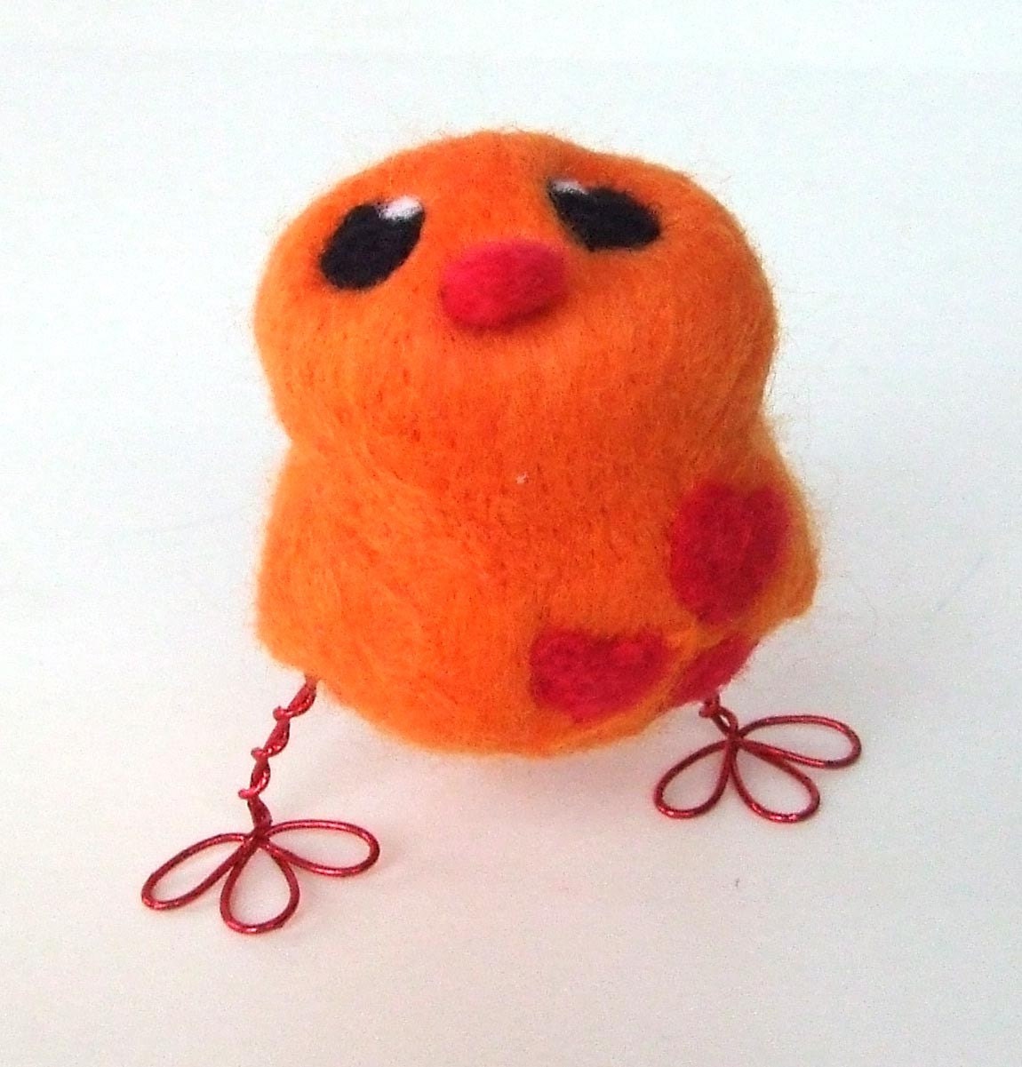 Sale Strawberry Orange Bird Bright Orange and Red Fruity Needlefelted Bird