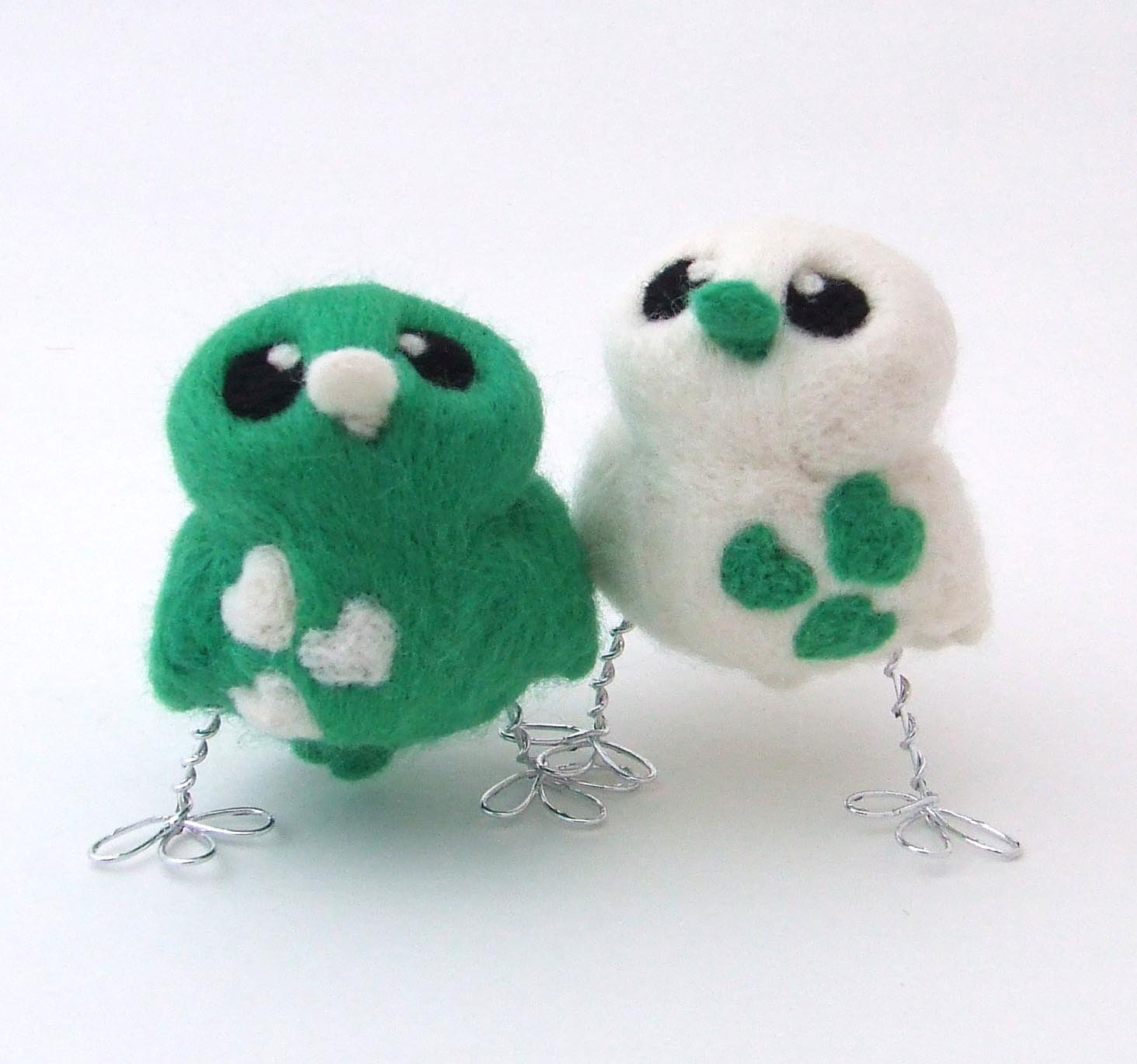 Bird Wedding Cake Topper Emerald Green and Natural White Love Birds