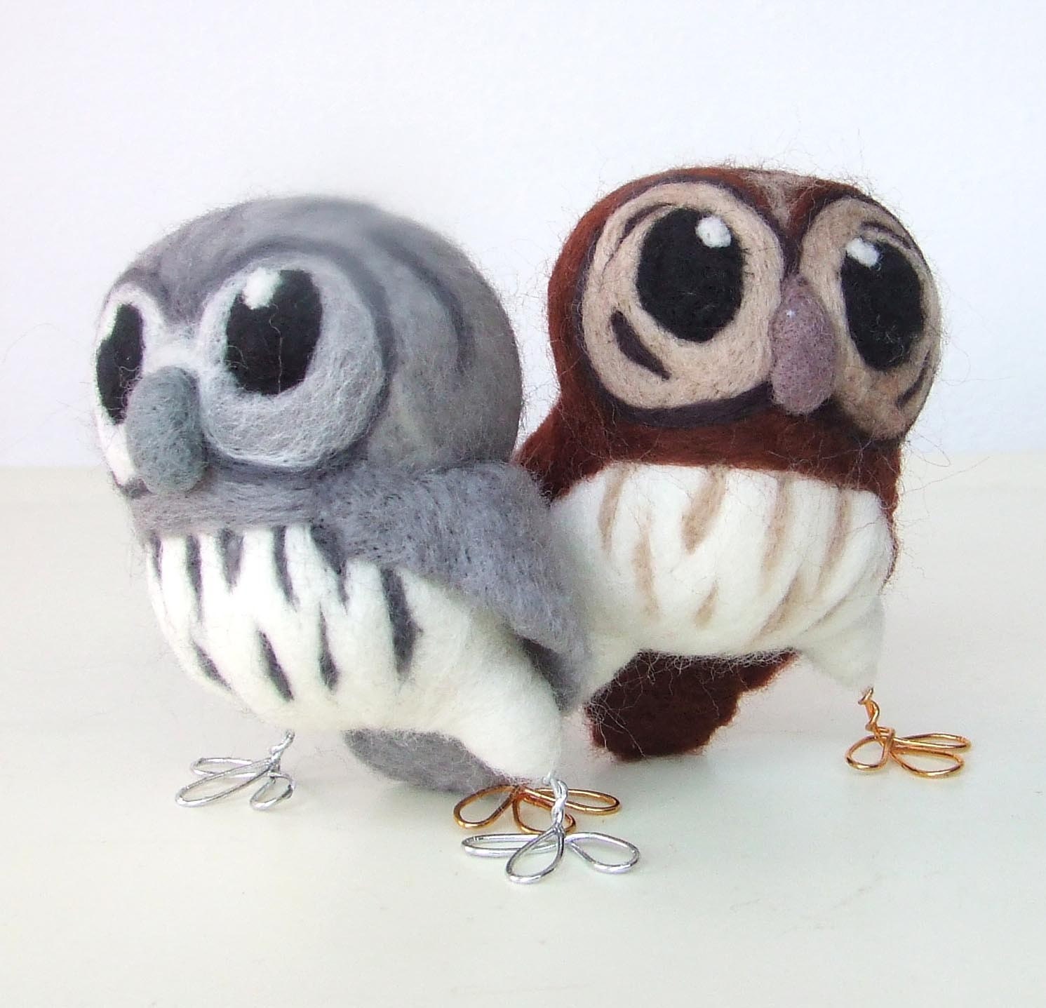 Needlefelted Owl Little Tawny Owl in chestnut brown