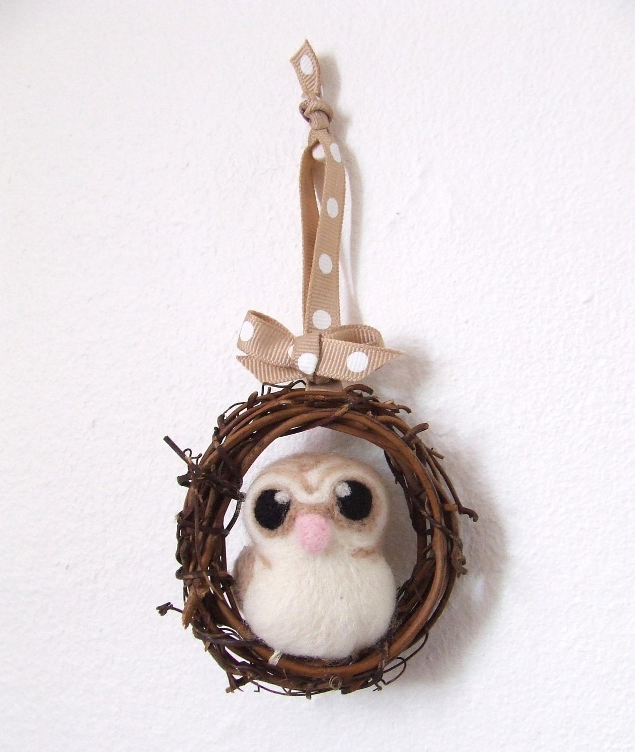 Needlefelted Barn Owl Mini Autumn Wreath with Felt Bird