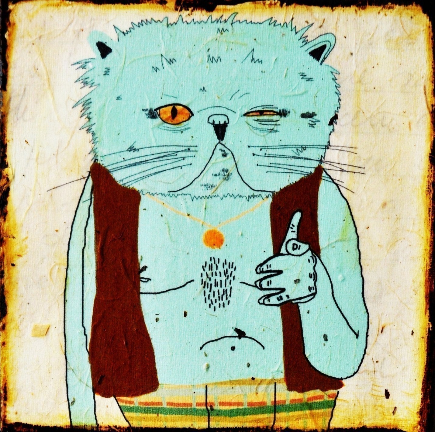 The Wink and The Gun-mixed media prints on wood panels