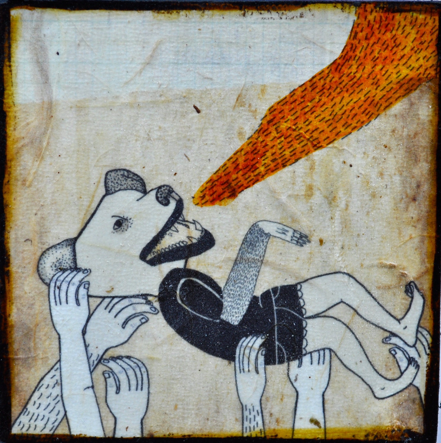 Stage Dive-mixed media prints on wood panels