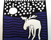 Full Moon Moose Limited Edition Silk Oak Print