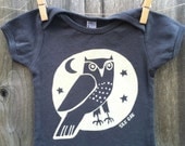 Woodland Grey Owl Hand Silkscreened Infant Short Sleeve Tee 3m-24m