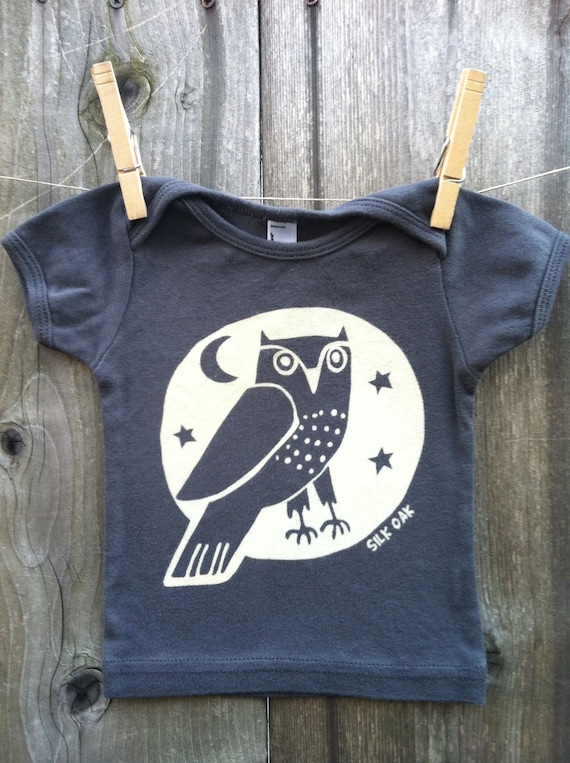 Woodland Grey Owl Hand Silkscreened Infant Short Sleeve Tee