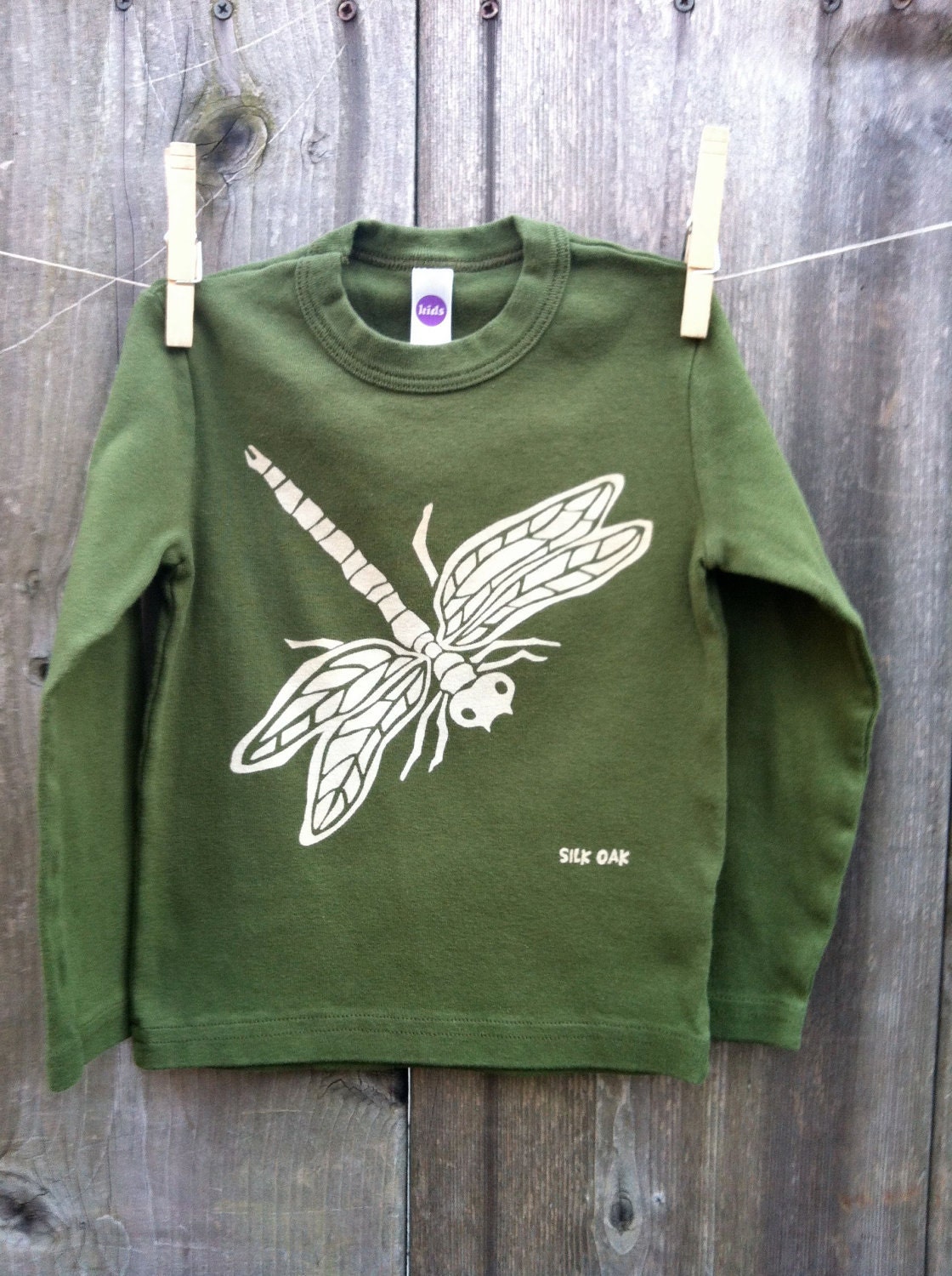 Olive Dragonfly Kid Long Sleeve  Tee Sizes 2, 4, 6, 8, 10, 12