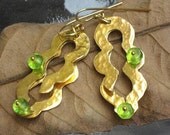 Peridot and gold earrings, goldplated silver and stones,  August birthstone