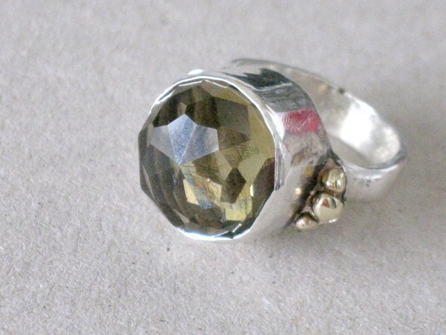 Silver Smoky Quartz Ring, Sterling Silver and Rosecut Stone, Cocktail Ring