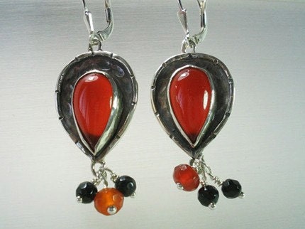 Red Agate earrings sterling silver and gemstone