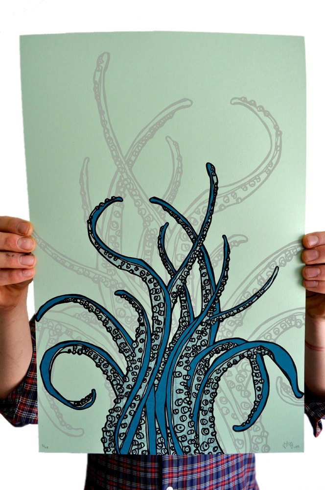Tentacle Art Print / Screen print in Spearmint