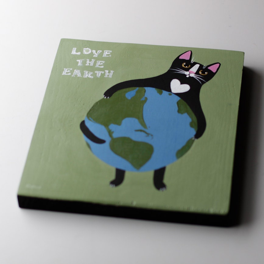 Earth Day Cats Original Folk Art Painting