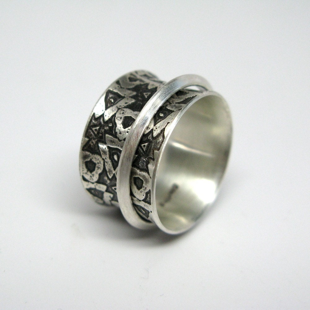 Tribal Inspired Rustic Sterling Silver Spinner Ring