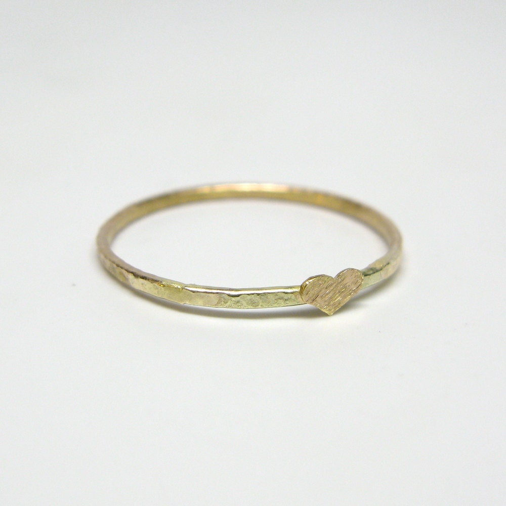Recycled Forged 10k Gold Nugget Band Ring with Tiny Textured Heart