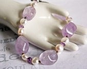 Chunky Amethyst and Pearl Bracelet Handmade Artisan Jewelry