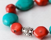 Turquoise and Coral Southwestern Bracelet