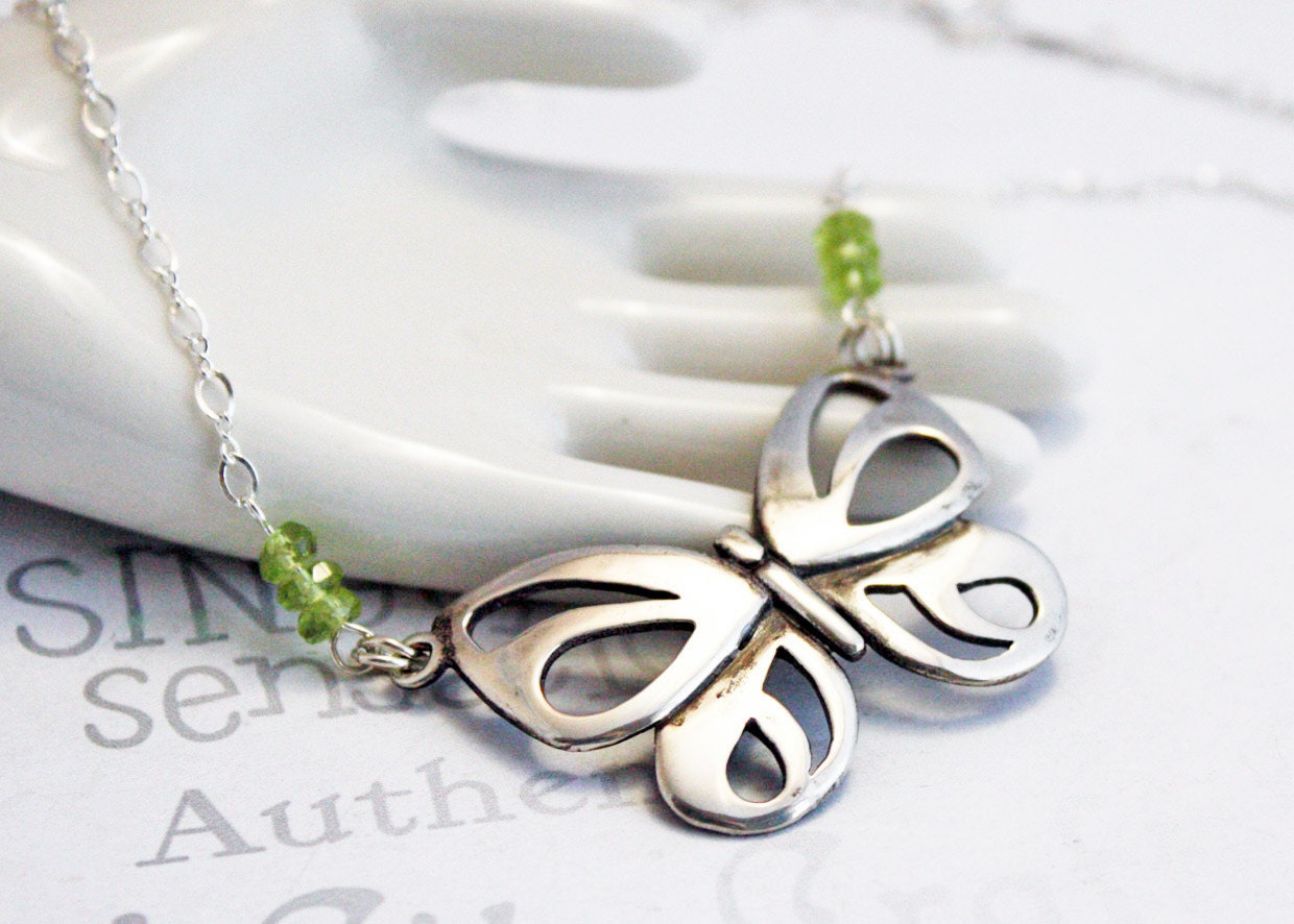 Handmade Sterling Silver Butterfly Necklace with Peridot