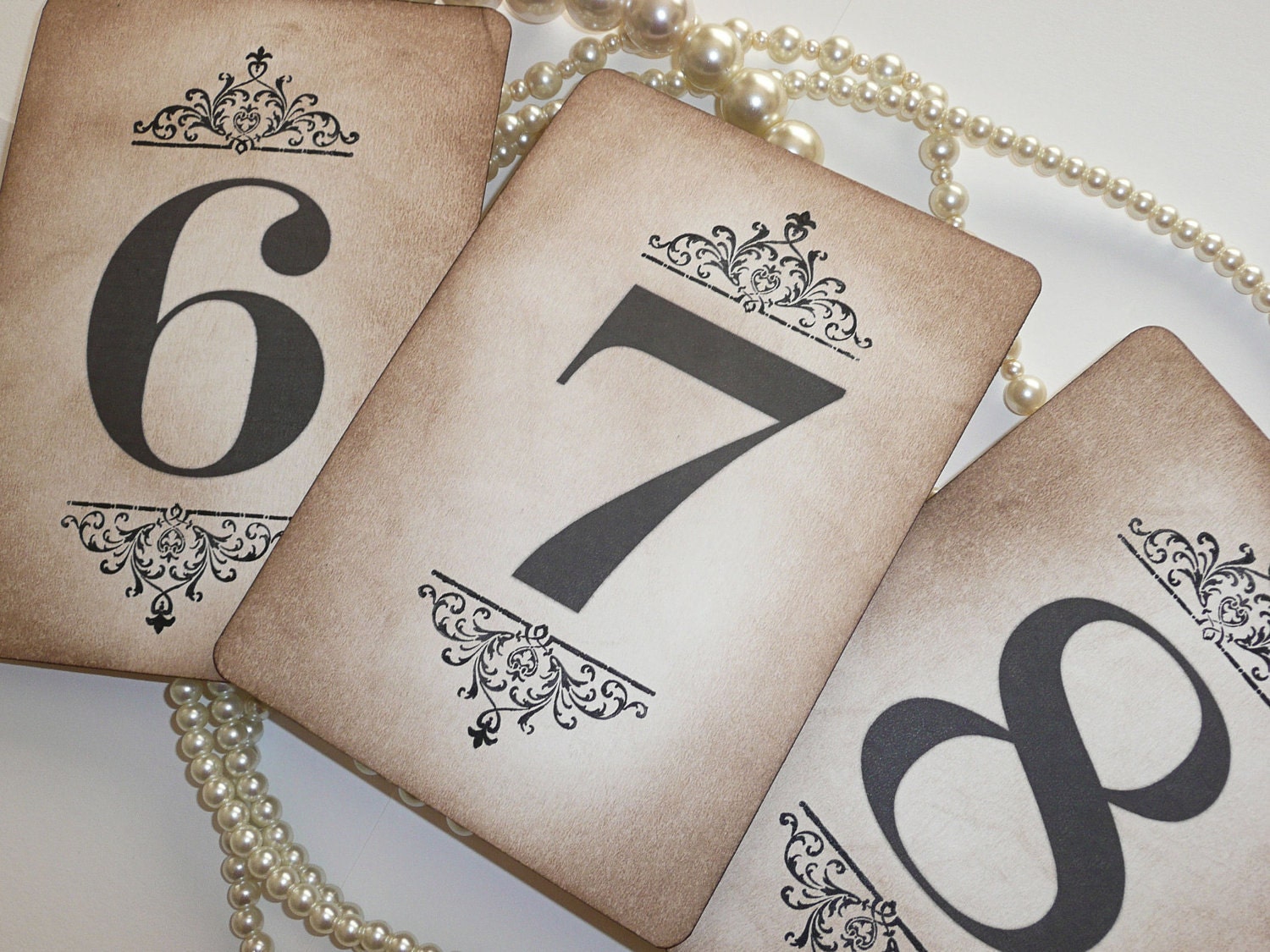 Darcy Wedding Table Number Cards - Vintage Charm - All Handmade - Your choice of Number Coloring