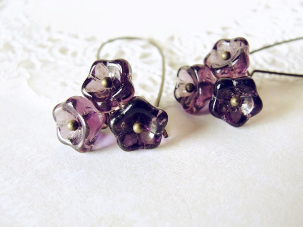 Violets. Antiqued Brass Earrings